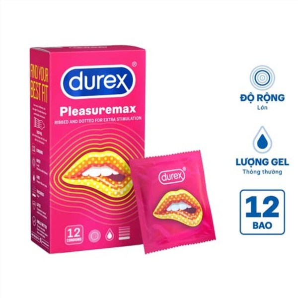 Bao cao su Durex Pleasuremax có gân và hạt nổi dọc thân bao