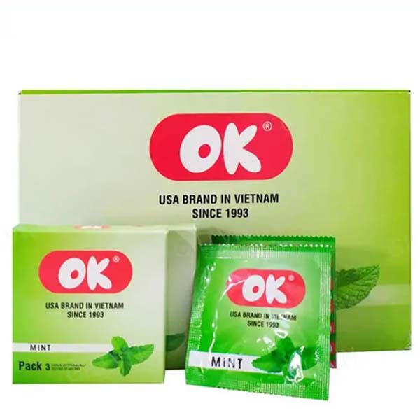 Bao cao su OK hương bạc hà (hộp 3 chiếc) Bao cao su OK hương bạc hà (hộp 3 chiếc)