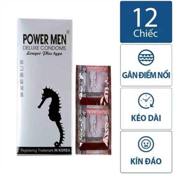 Bao cao su Power Men cá ngựa bạc (hộp 12 chiếc) Bao cao su Power Men cá ngựa bạc (hộp 12 chiếc)