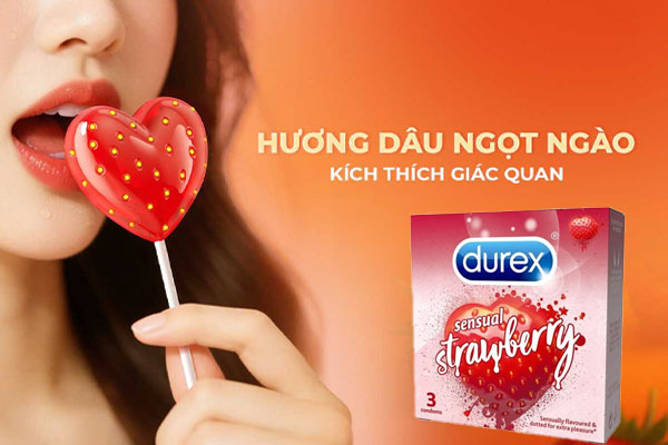 Bao cao su Durex vị dâu còn được bổ sung thêm hạt nổi kích thích và gel bôi siêu mượt Bao cao su Durex vị dâu còn được bổ sung thêm hạt nổi kích thích và gel bôi siêu mượt